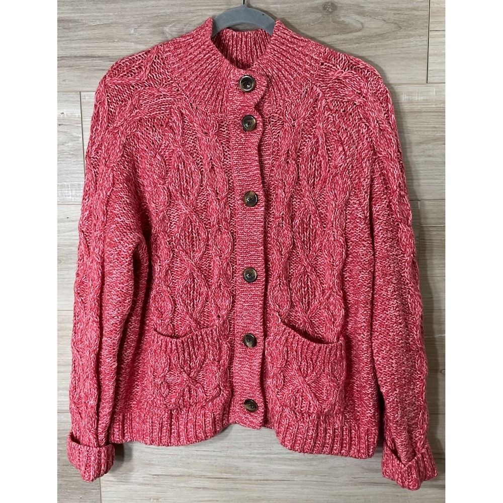 NEW Talbots Women's Marl Cable-Knit MockNeck Button Front Cardigan Sweater L